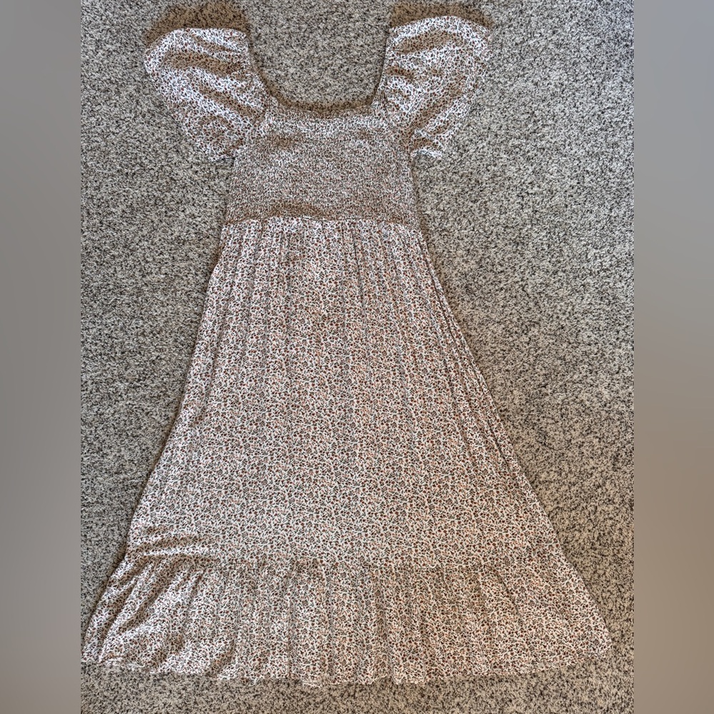 Heyson Floral Smocked Midi Dress Size L Flutter Sleeve (Maternity Friendly)